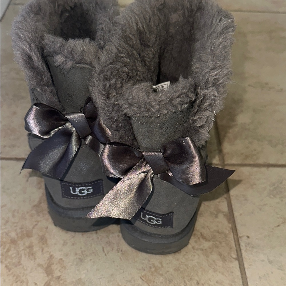 UGG Gray Boots with Satin Bows